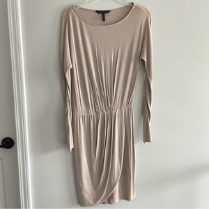 BCBGMAXAZRIA nude long sleeve drop waist dress